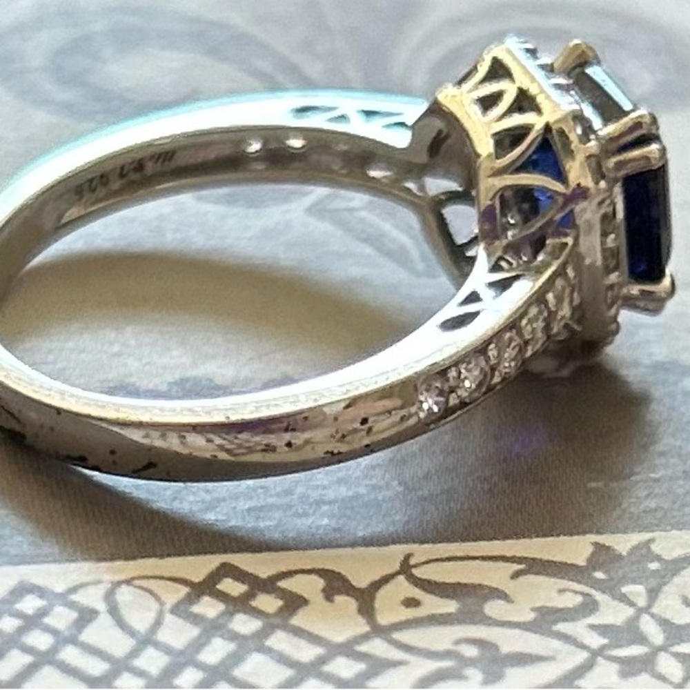 Sterling Silver Ring with Deep Blue lab sapphire and CZ surround - Picture 4 of 7